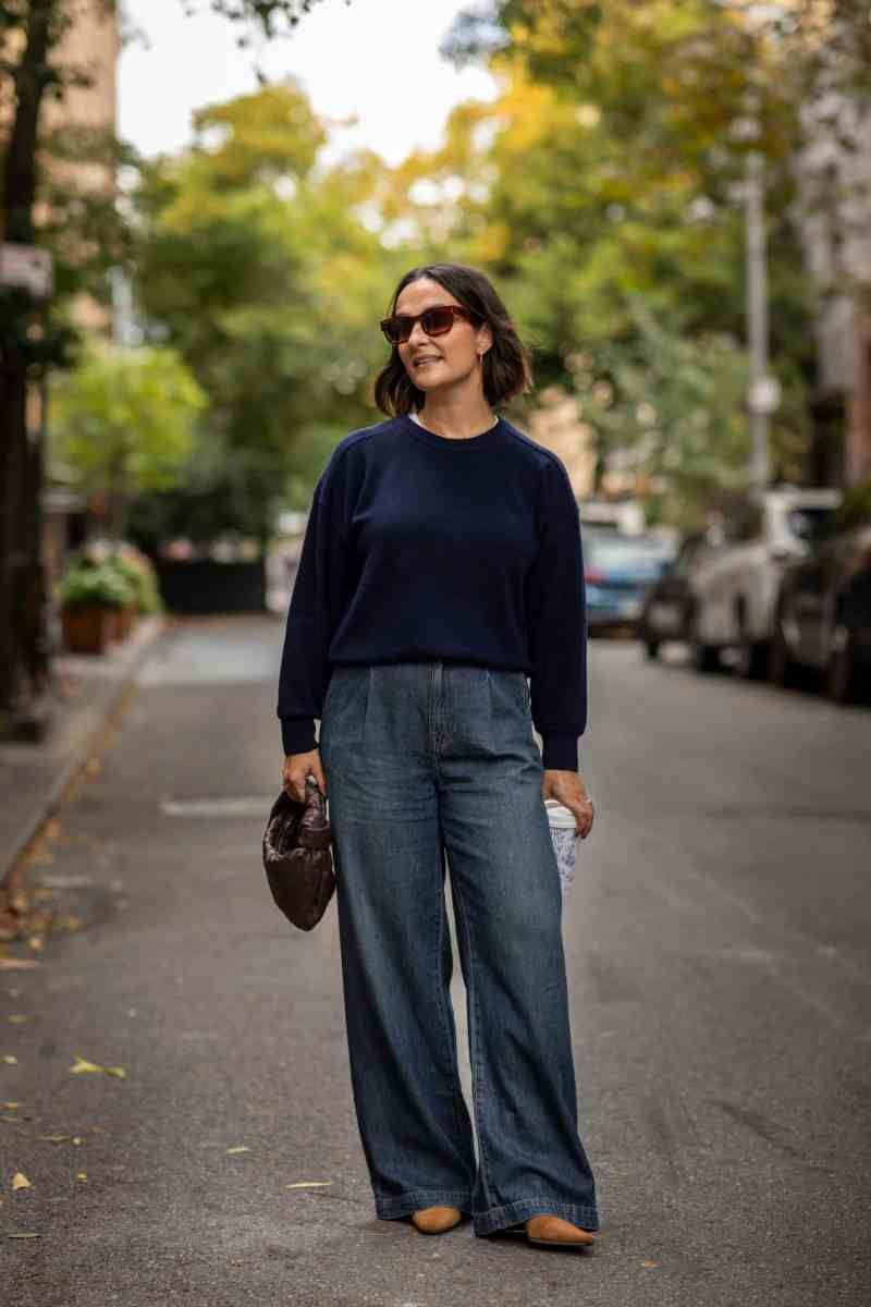Wide-leg trousers (drapey, high-rise)