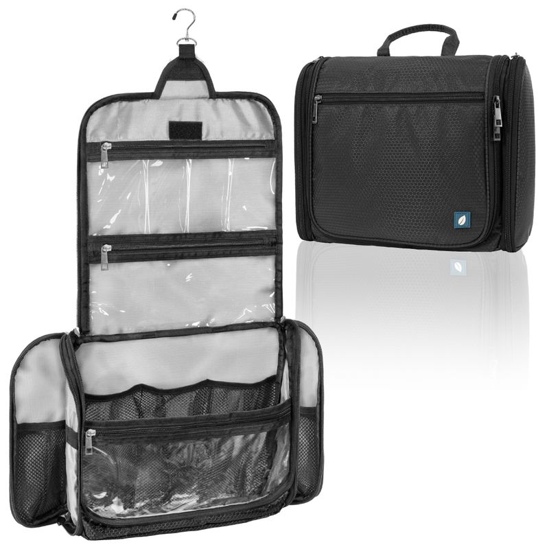 A Hanging Toiletry Bag That Unfolds Vertically