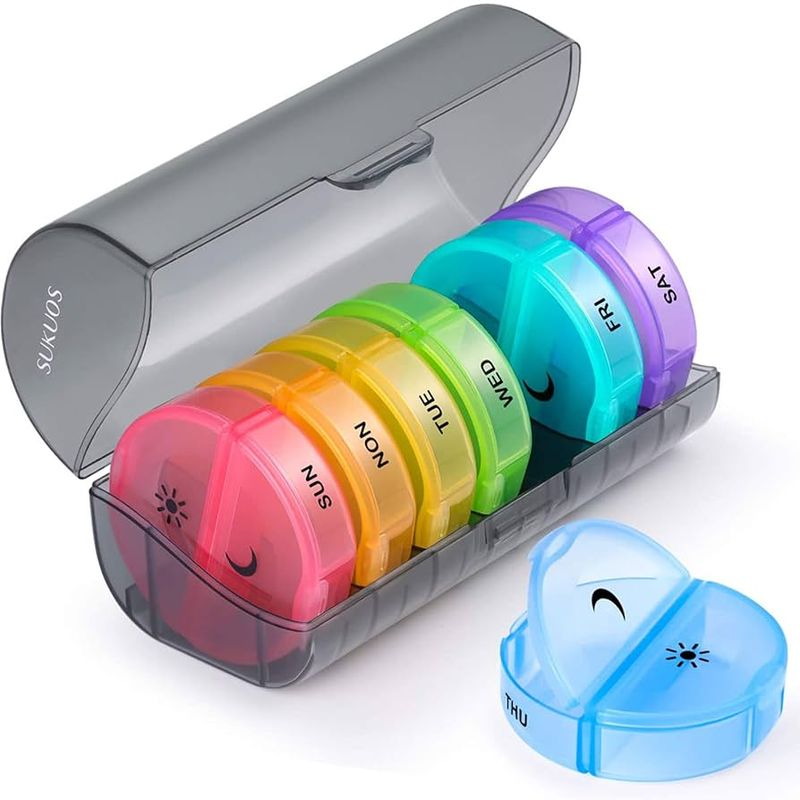 Sukuos Weekly Pill Organizer with 7 Removable Cases