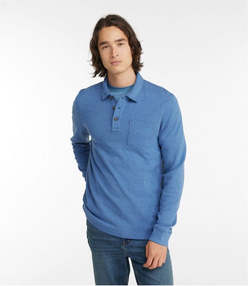 Stiff woven button-down → Knit polo or henley with stretch