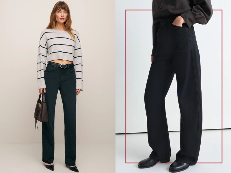 Dark straight-leg jeans or trouser jeans