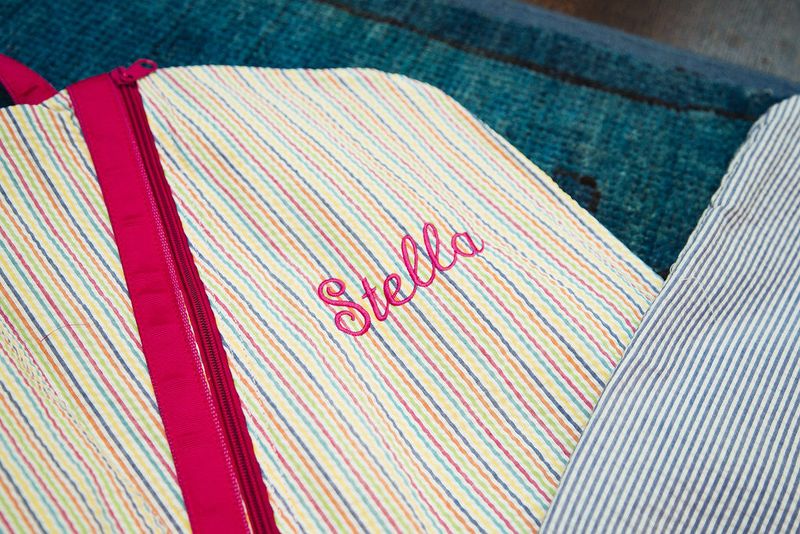Monogrammed Seersucker Garment Bag
