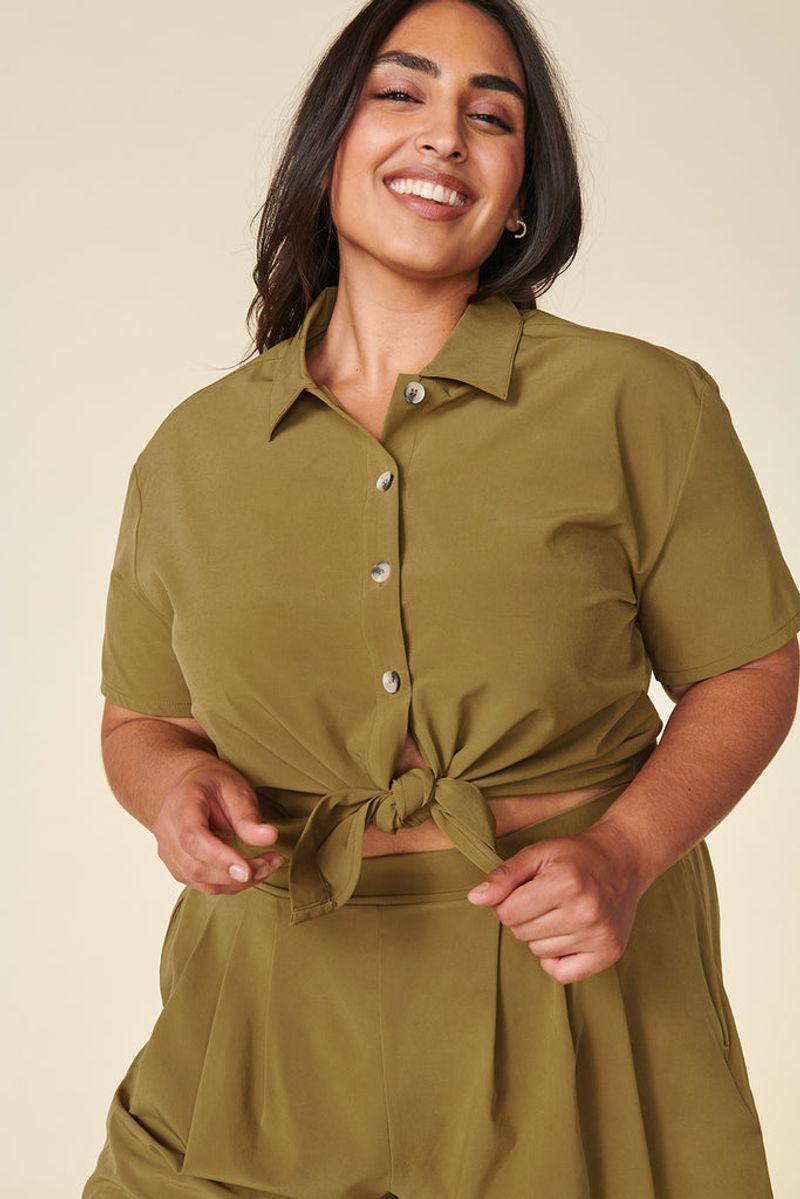 Wayre Tie-Front Button Up: Reversible Genius