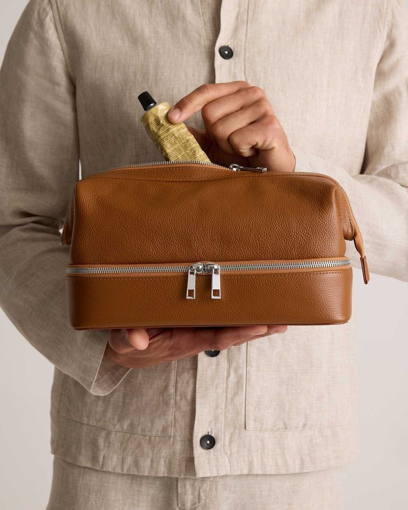 BEST DOPP KIT: Quince Italian Leather Dual Compartment Toiletry Bag