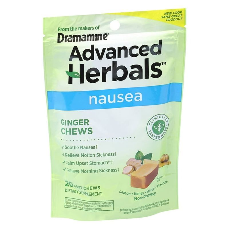 Ginger (capsules/tea/chews): modest help for some