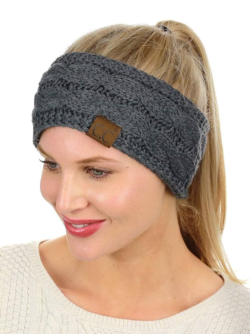 C.C Soft Stretch Cable-Knit Lined Ear Warmer Headband