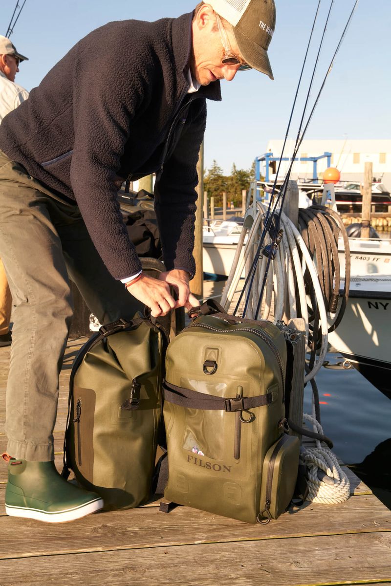 Filson Dry Backpack 28L — Fully waterproof, submersible roll-top