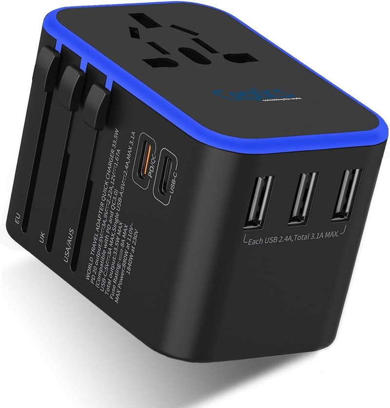 Carry a universal plug adapter and a USB-C PD charger