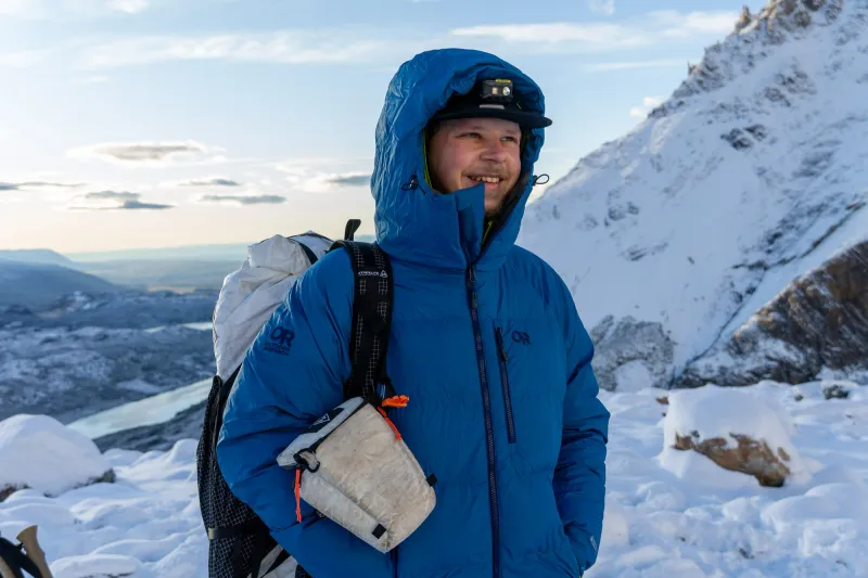 Outdoor Research Coze Down Parka — High collar + big hood + neck baffle (less fuss, fewer drafts)