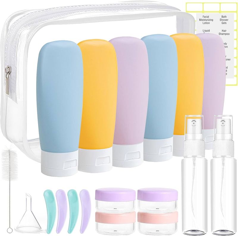 A TSA-friendly liquids setup (quart bag + truly small containers)