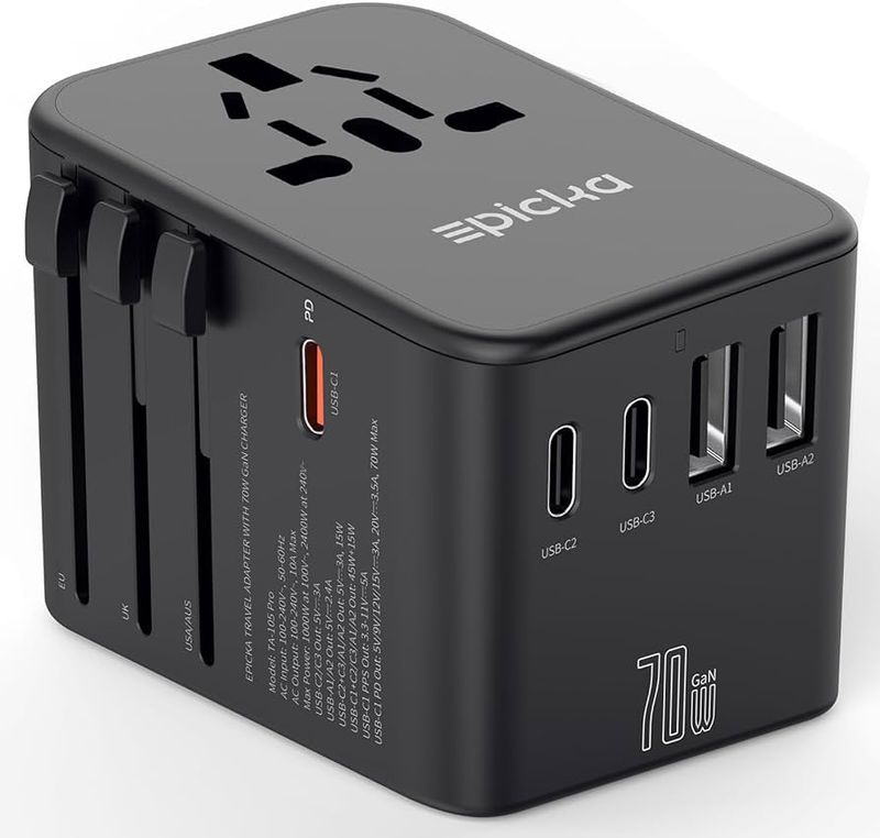 EPICKA TA-105 Universal Travel Adapter (USB-C + 4× USB-A)
