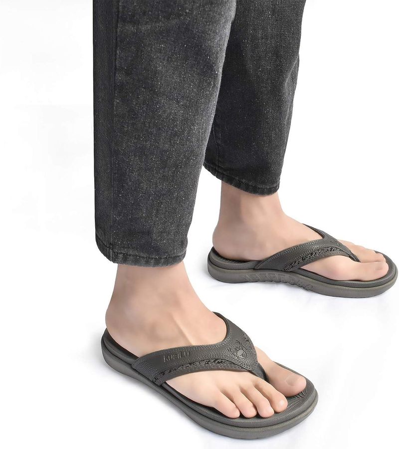 KuaiLu Leather Flip Flops With Arch Support
