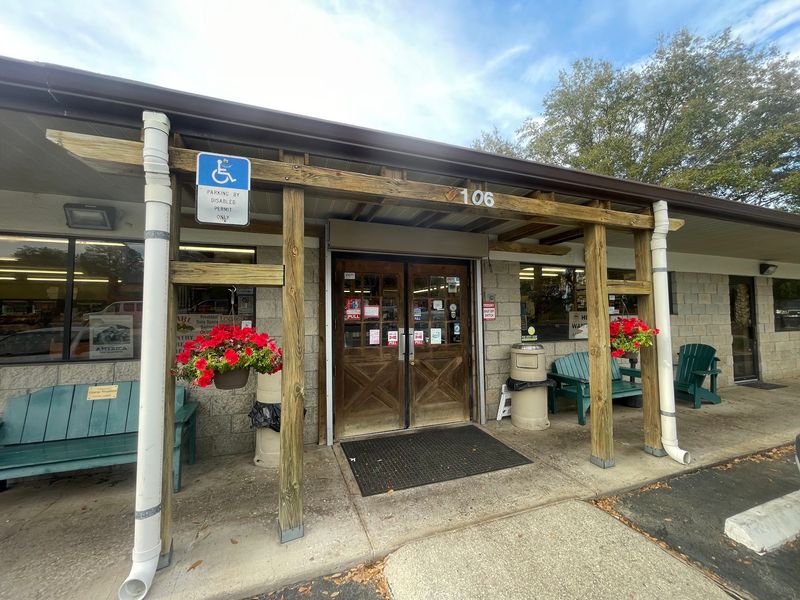 Picnic Tables and a Friendly Chicken