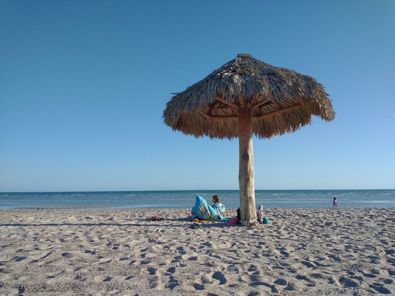 Built-In Shade Under Palm Umbrellas