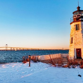 Goat Island Lighthouse in the snow