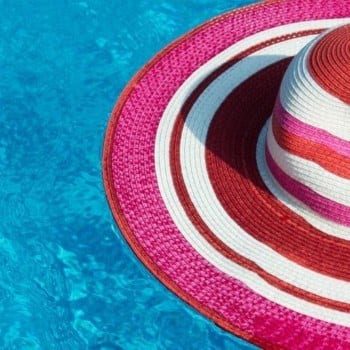 Packable sun hat floating in water