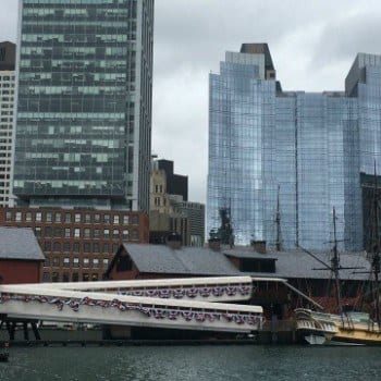Boston Tea Party Ships and Museum on the Boston Skyline