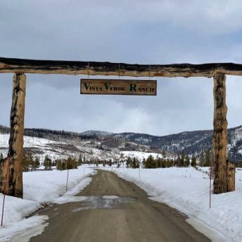 Vista Verde Ranch entrance sign in the snow